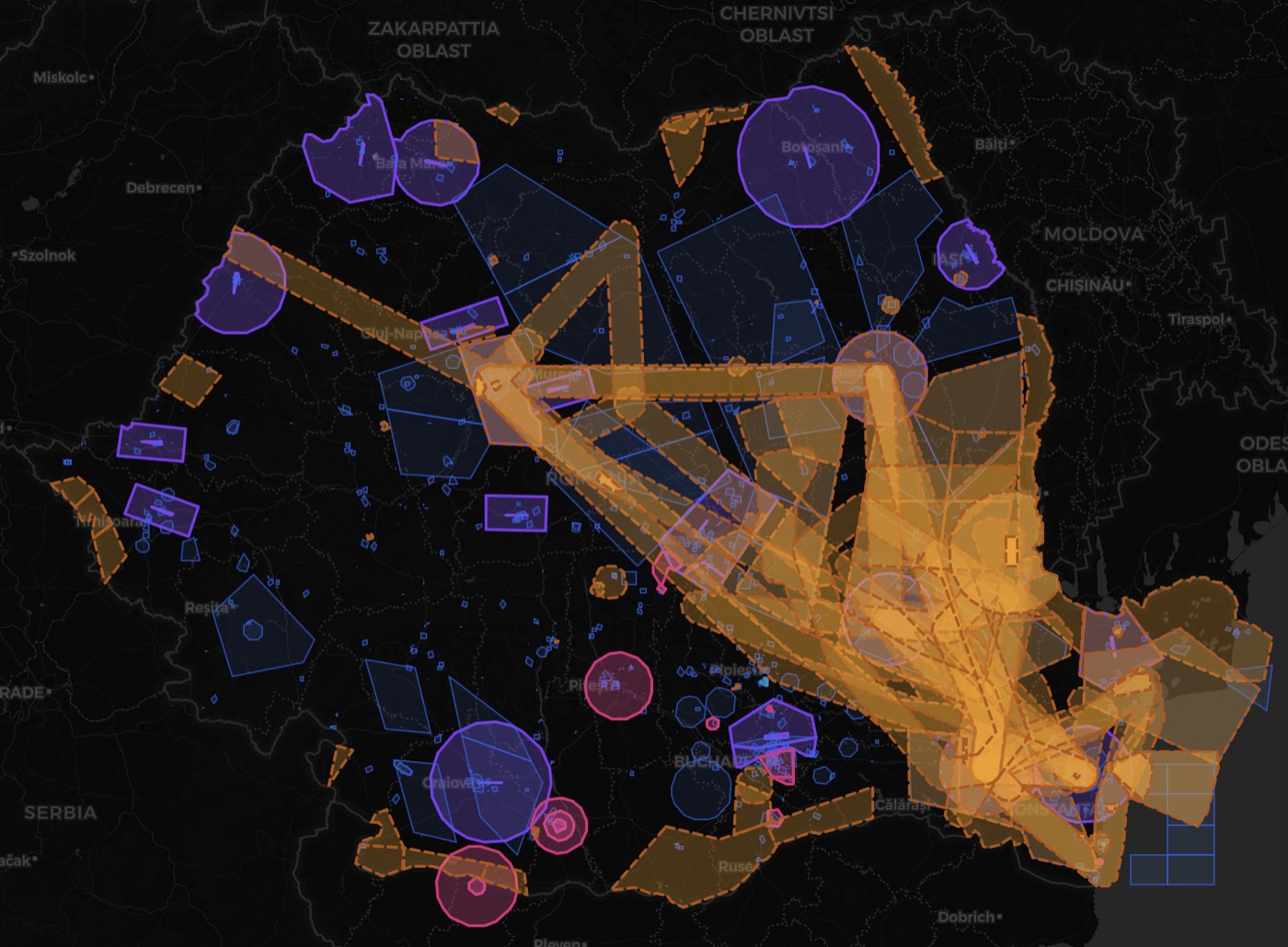 Nationwide map of Romanian UAV airspace restrictions